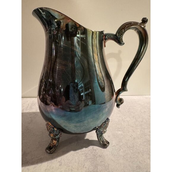 Vintage Oneida Silverplate Ice Water Pitcher with Ice Lip – Ornate Feet – Classi - Picture 4 of 8